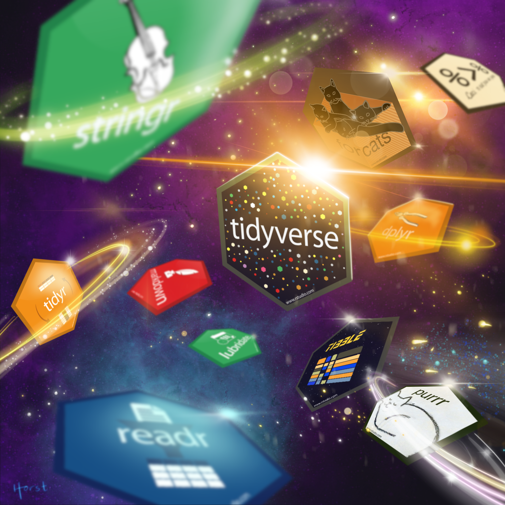 tidyverse introduction graphic. Source: [Allison Horst data science and stats illustrations](https://github.com/allisonhorst/stats-illustrations)